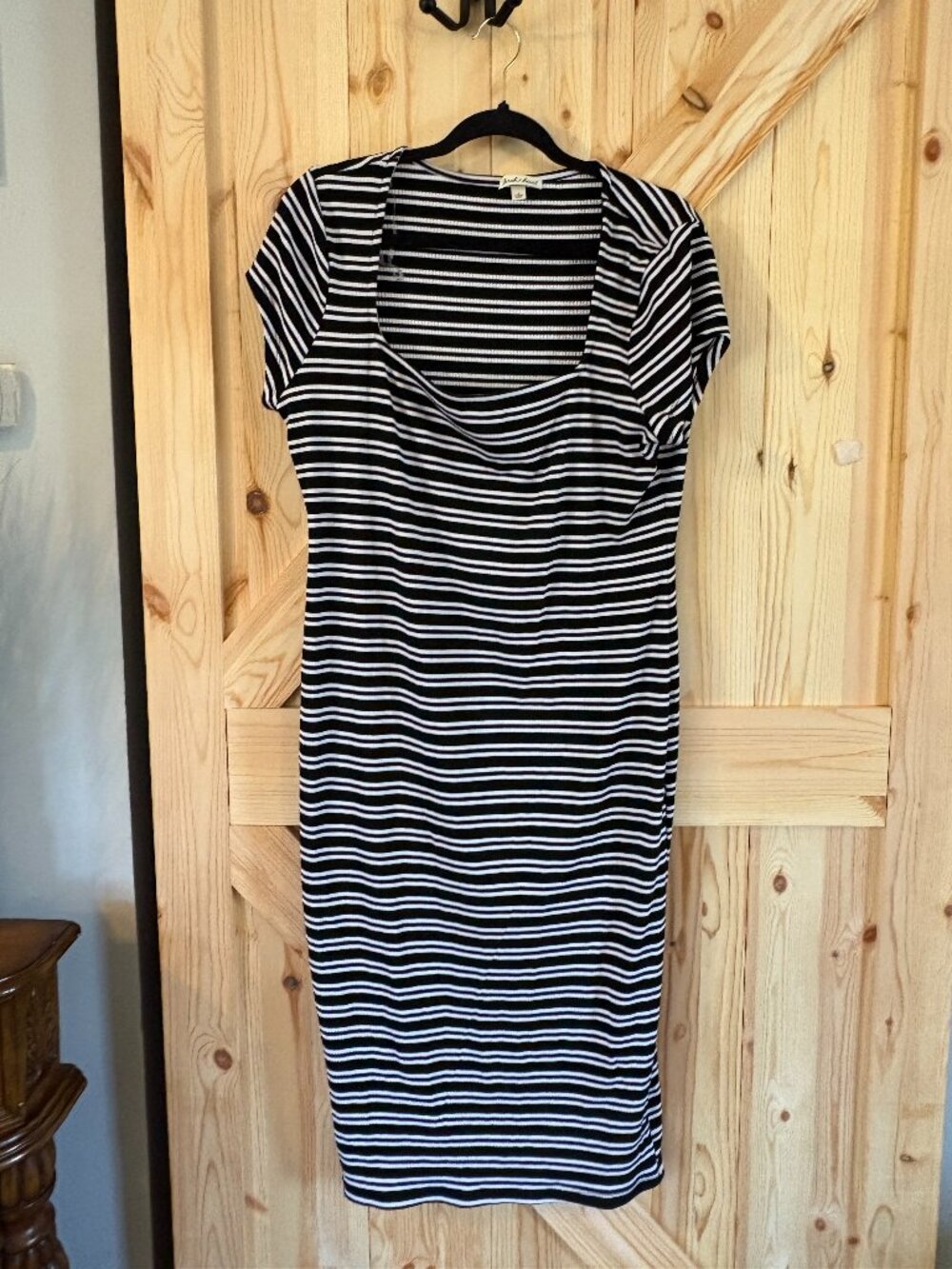 Derek Heart Striped Bodycon Midi Dress 1X Black White Stretch Casual